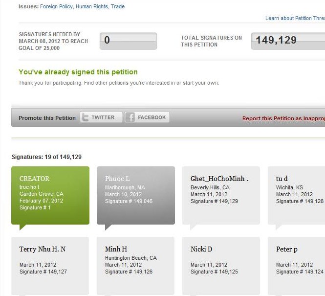 Petition ngày 11-3-2012