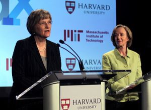 Harvard President Drew Faust, left, and Massachusetts Institute of Technology President Susan Hockfield