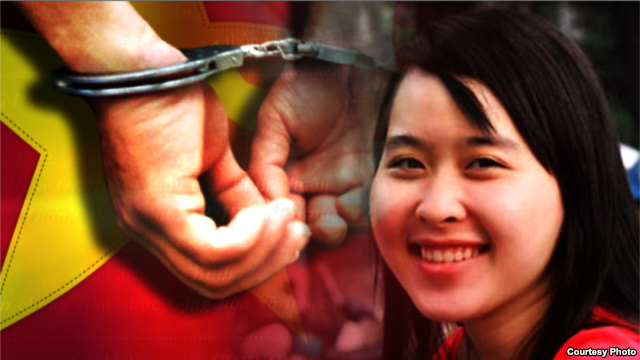 Cô Nguyễn Phương Uyên, sinh viên đại học Công nghệ Thực phẩm, bị công an bắt đi từ nhà trọ hôm 14/10 với cáo buộc tham gia rải truyền đơn kêu gọi chống Trung Quốc và chống tham nhũng