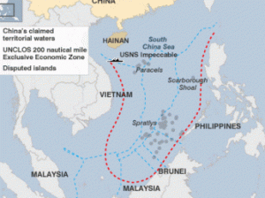 Một lãnh đạo ngoại giao cao cấp của Hoa Kỳ gần đây cho rằng các đòi hỏi chủ quyền của Trung Quốc, phản ánh trong tấm bản đồ 9 đường gián đoạn, không phù hợp với luật pháp quốc tế.